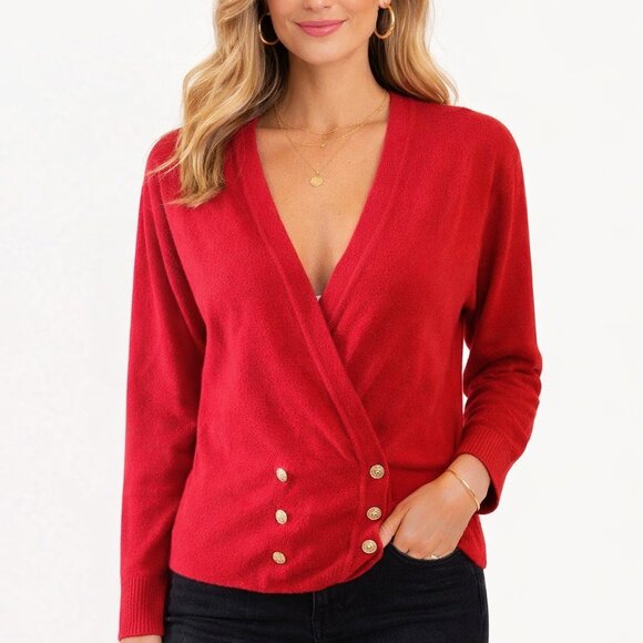 St. Michael Sweaters - Vintage St. Michael Red Wool Long Sleeve Cardigan Buttoned Waist Size 42 (XL)